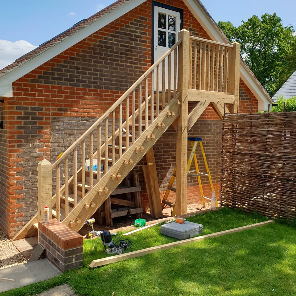 Bespoke carpentry and handmade green oak staircase, Berkshire